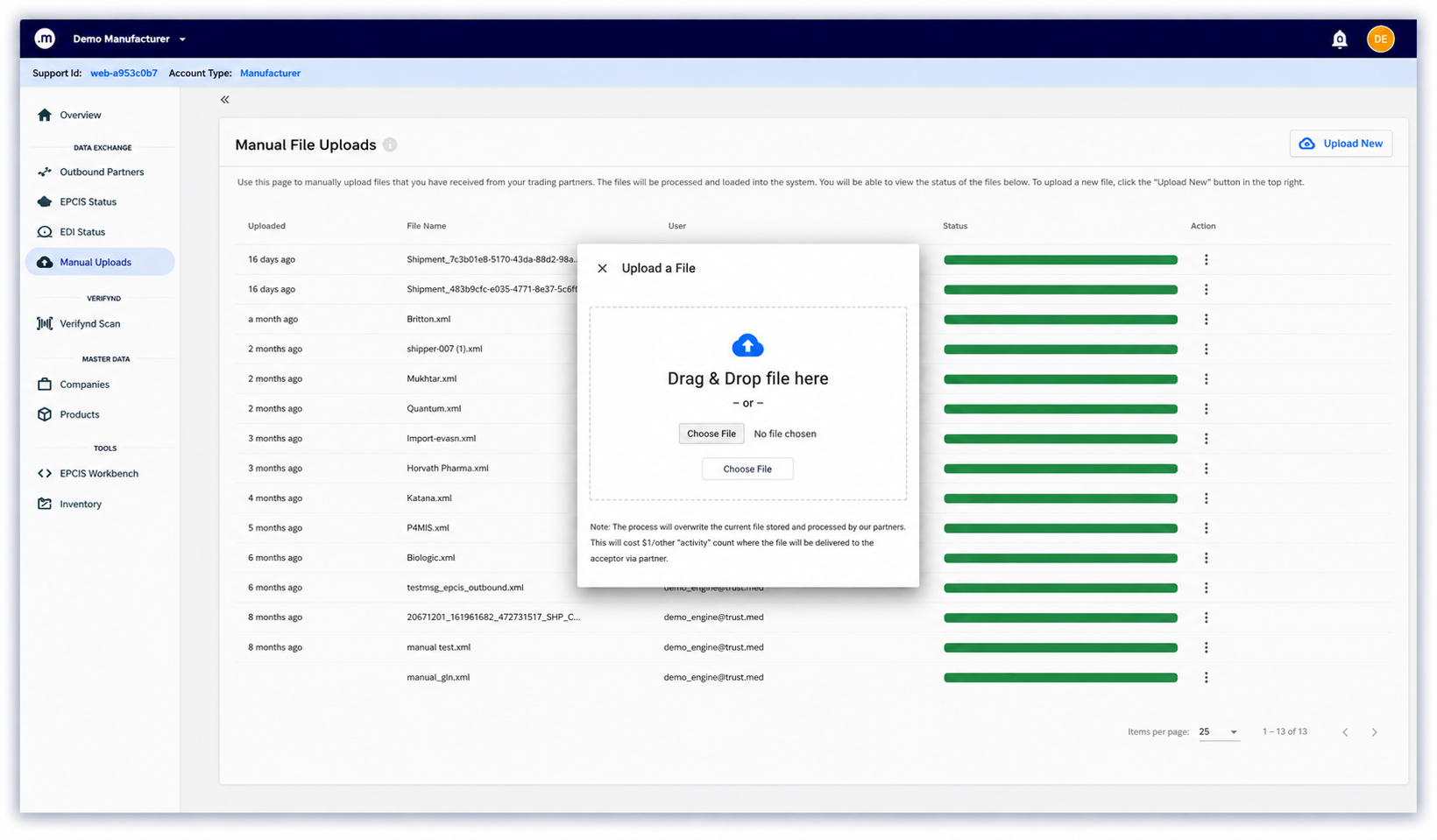 Exchange the newly created EPCIS data with your partner.