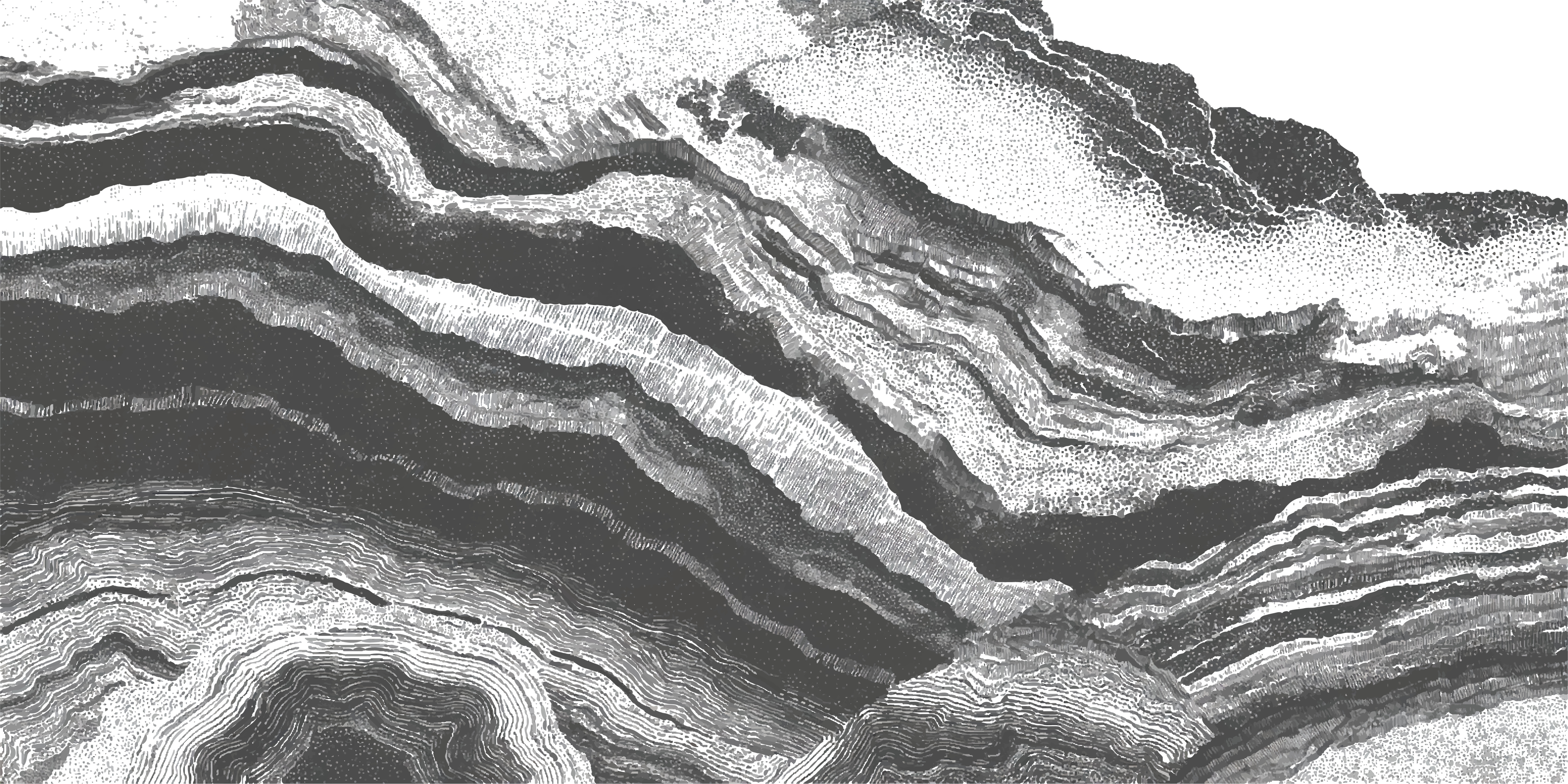 Black and white layered abstract infrastructure illustration