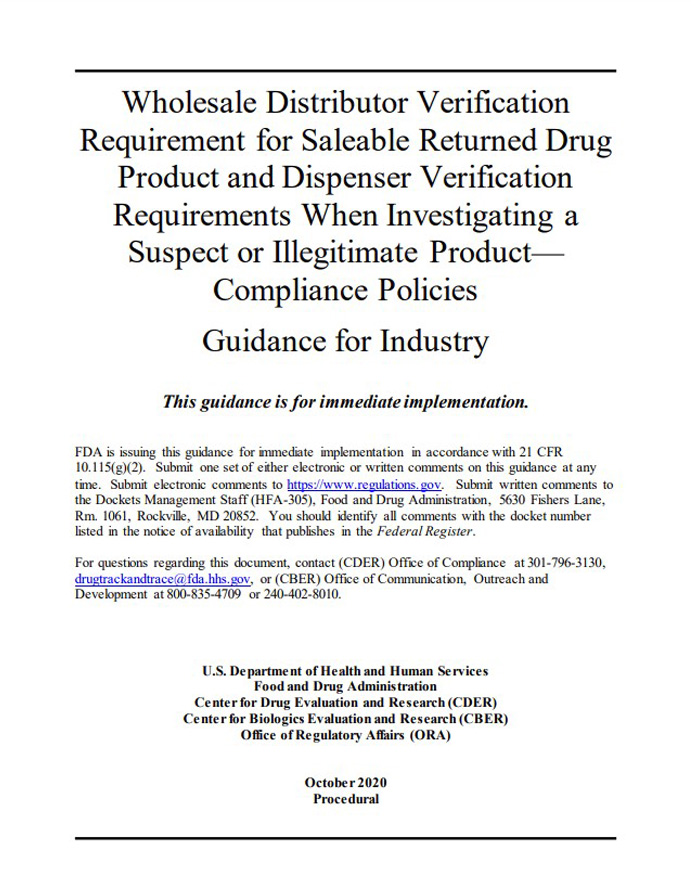 Wholesale Distributor Verification Requirement of Saleable Returned Drug Product and Dispenser Verification