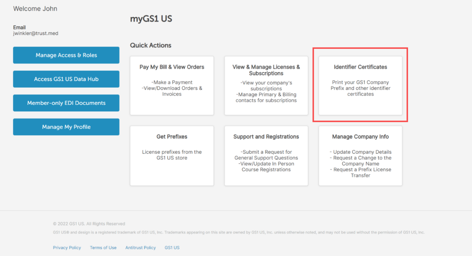 Accessing and Downloading your GS1 Identifier Certificates Trust.med
