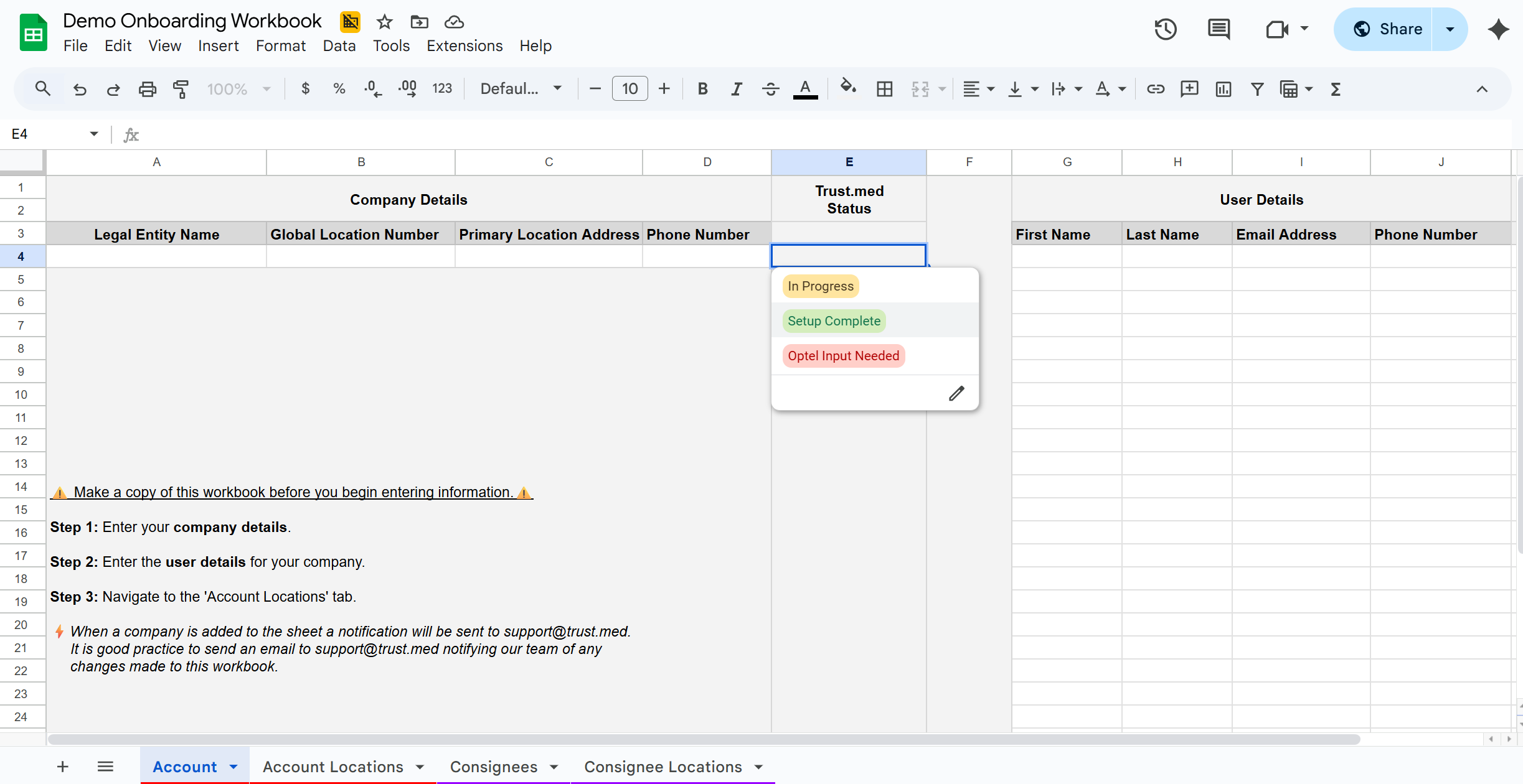 Onboarding Workbook Screenshot Onboarding Workbook Screenshot